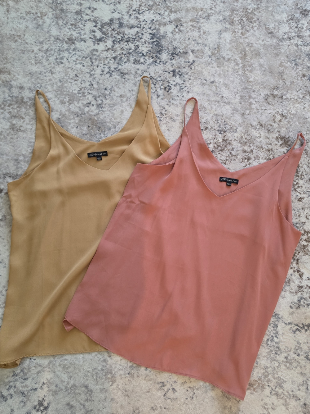 Shinestar Satin V-Neck Camisoles - Dusty Coral & Mustard